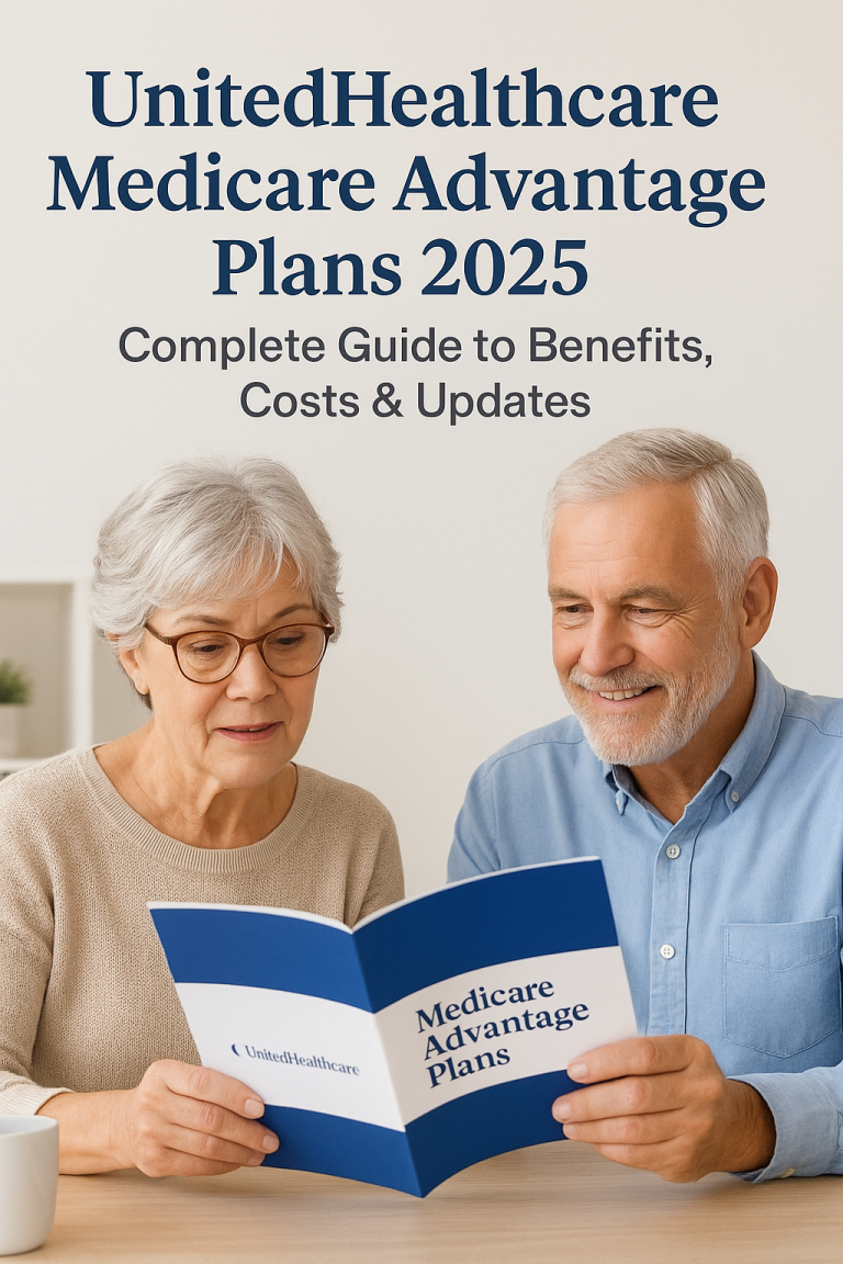 Senior couple reviewing a UnitedHealthcare Medicare Advantage Plans 2025 brochure.