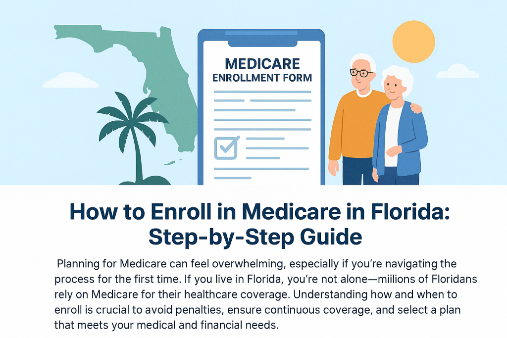 Illustrated guide for enrolling in Medicare in Florida.